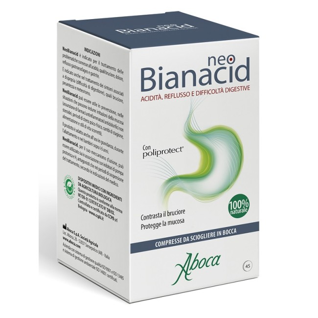 Confezione da 45 Compresse masticabili di Neobianacid per acidità e reflusso Confezione da 45 Compresse masticabili di Neobianacid per acidità e reflusso