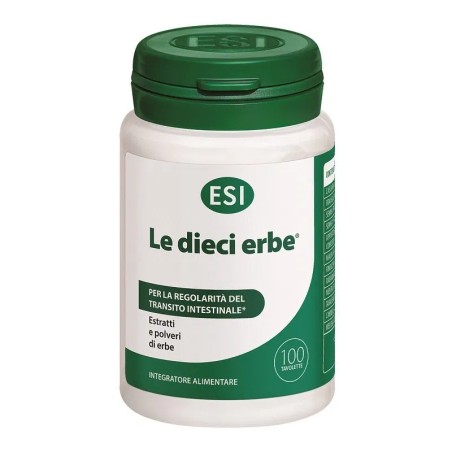 Flacone da 100 tavolette di Esi Le Dieci Erbe integratore per favorire il transito intestinale.