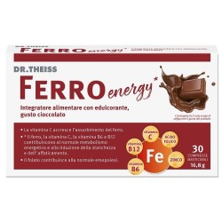 Confezione da 30 compresse di Dr. Theiss Ferro Energy Cioccolato, integratore per recuperare le energie.