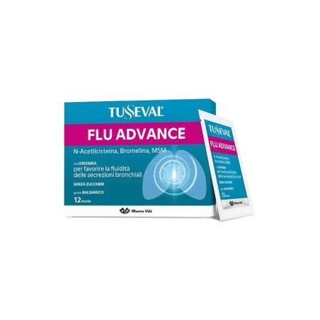 Confezione da 12 buste di Marco Viti Tusseval Flu Advance Integratore Per Sciogliere Il Catarro.