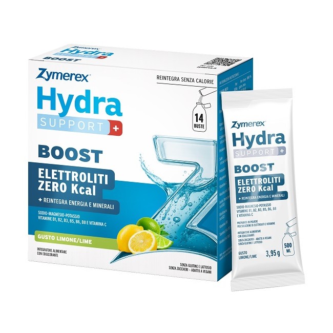 Zymerex Hydrasupport+ Boost 14 Buste Da 3,95 G Gusto Limone/lime Con Edulcoranti Senza Zuccheri Senza Glutine Senza Lattosio