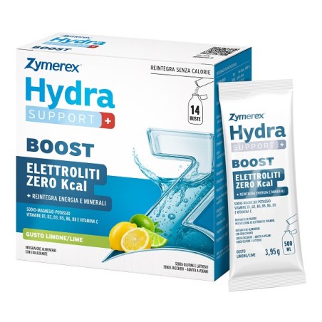 Zymerex Hydrasupport+ Boost 14 Buste Da 3,95 G Gusto Limone/lime Con Edulcoranti Senza Zuccheri Senza Glutine Senza Lattosio