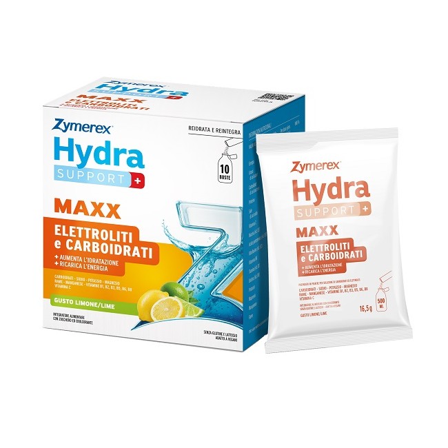 Zymerex Hydrasupport+ Maxx 10 Buste Da 16,5 G Gusto Limone/lime Con Zucchero Ed Edulcorante Senza Glutine Senza Lattosio