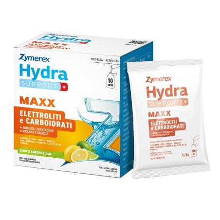 Zymerex Hydrasupport+ Maxx 10 Buste Da 16,5 G Gusto Limone/lime Con Zucchero Ed Edulcorante Senza Glutine Senza Lattosio