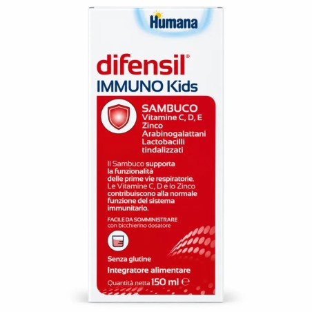 Flacone da 150 ml di Difensil Immuno Kids Integratore Per Rinforzare Il Sistema Immunitario Dei Bambini.