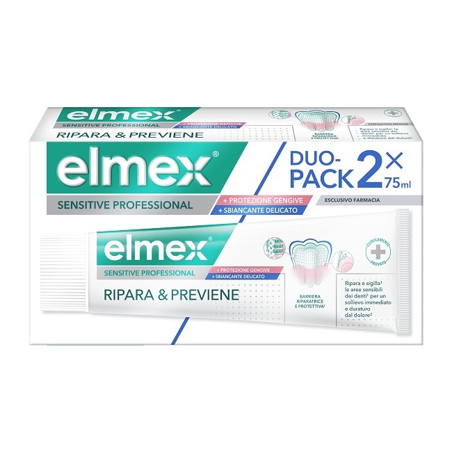 Elmex Sensitive Professional Ripara & Previene Whitening 2 Pezzi Da 75 Ml Elmex Sensitive Professional Ripara & Previene Whitening 2 Pezzi Da 75 Ml