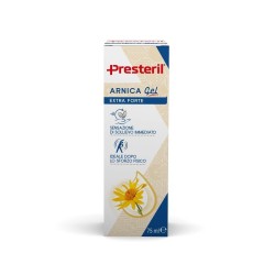 Tubo da 75 ml di Presteril Arnica Extra Forte Gel per dolori e tensioni muscolari.