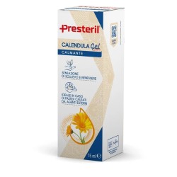 Tubo da 75 ml di Presteril Calendula Gel Lenitivo, utile contro punture di insetto e arrossamenti.