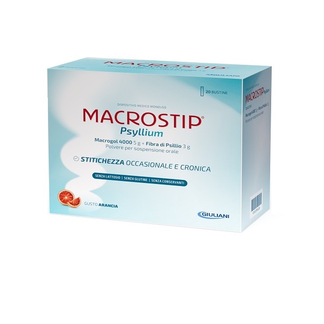 Macrostip Psyllium 14 Bustine Gusto Arancia Senza Glutine Senza Lattosio