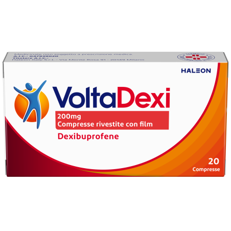 Confezione da 20 compresse rivestite di Voltadexi Farmaco Antinfiammatorio Antidolorifico Dexibuprofene 200 Mg. Confezione da 20 compresse rivestite di Voltadexi Farmaco Antinfiammatorio Antidolorifico Dexibuprofene 200 Mg.