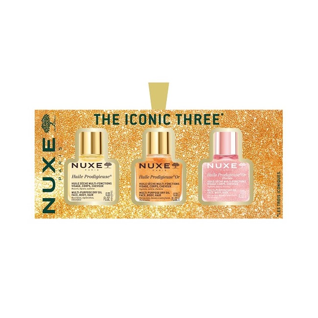Cofanetto di Nuxe contenente 3 minitaglie dell Huile Prodigieuse classico, Or e Or Floreal 10 ml Cofanetto di Nuxe contenente 3 minitaglie dell Huile Prodigieuse classico, Or e Or Floreal 10 ml