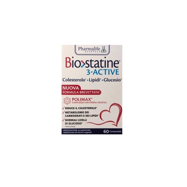 Confezione da 60 compresse di Biostatine 3-Active Integratore Per Abbassare Il Colesterolo Senza Monacolina K. Confezione da 60 compresse di Biostatine 3-Active Integratore Per Abbassare Il Colesterolo Senza Monacolina K.