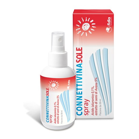 Flacone da 50 ml di Connettivina Sole, spray per eritemi e arrossamenti. Flacone da 50 ml di Connettivina Sole, spray per eritemi e arrossamenti.