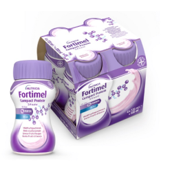 Confezione contenente 4 bottigliette da 125 ml di Nutricia Fortimel Compact Protein, integratore iperproteico.