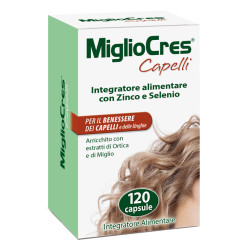 Confezione da 120 capsule di Migliocres Capelli Integratore Anticaduta Per Capelli Deboli.