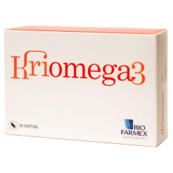 Confezione da 30 capsule di Kriomega 3, integratore di EPA e DHA per la salute cardiocircolatoria.