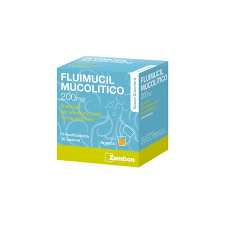 Zambon Fluimucil Mucolitico 200mg Granulato Soluzione Orale Senza Zucchero Trattamento Affezioni Respiratorie 30 Bustine