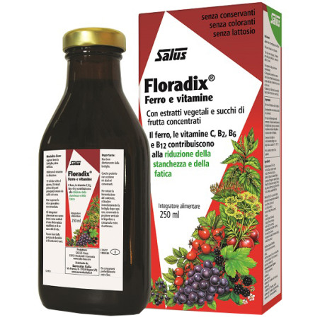 Flacone da 250 ml di Salus Floradix, integratore di ferro e vitamine. Flacone da 250 ml di Salus Floradix, integratore di ferro e vitamine.