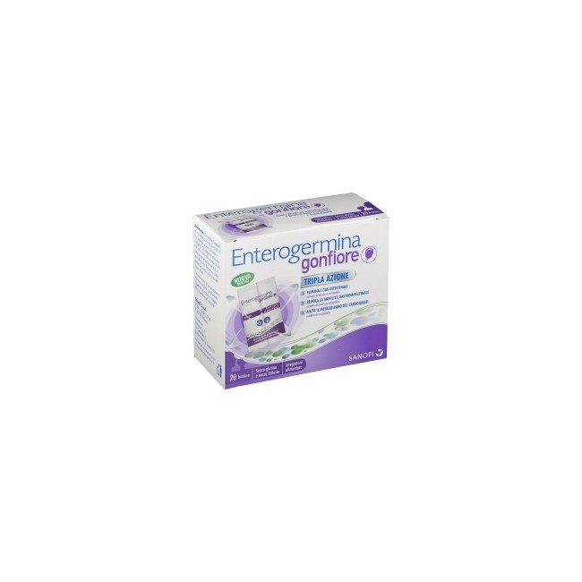 Confezione da 20 bustine di Enterogermina Gonfiore, integratore per alleviare il gonfiore addominale. Confezione da 20 bustine di Enterogermina Gonfiore, integratore per alleviare il gonfiore addominale.