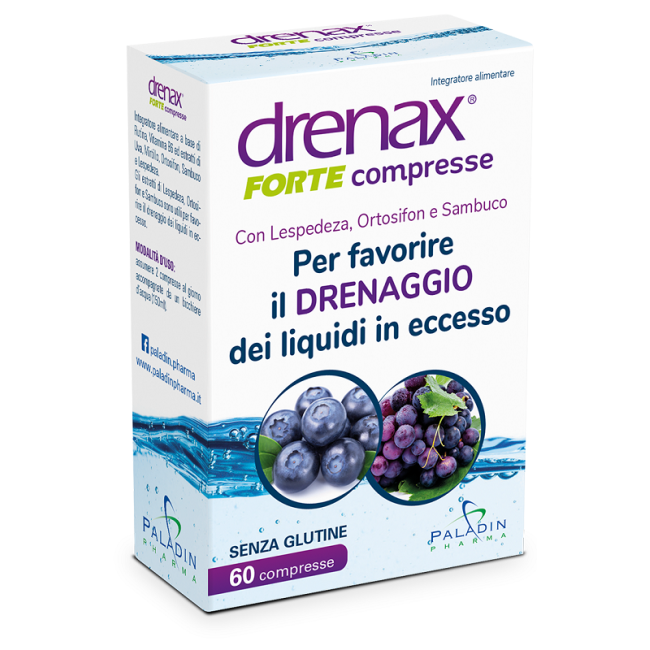 Confezione da 60 compresse di Drenax Forte Integratore Contro La Ritenzione Idrica Gusto Mirtillo. Confezione da 60 compresse di Drenax Forte Integratore Contro La Ritenzione Idrica Gusto Mirtillo.