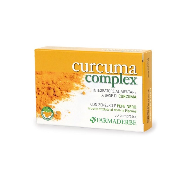 Confezione da 30 compresse di Fermaderbe Curcuma Complex, integratore utile per la funzione digestiva. Confezione da 30 compresse di Fermaderbe Curcuma Complex, integratore utile per la funzione digestiva.