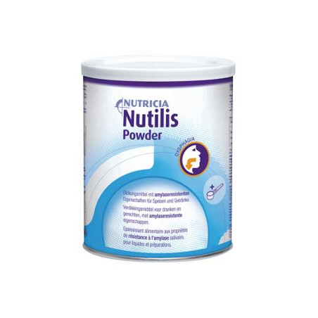 Barattolo da 300 g di Nutilis Powder, polvere addensante, utile per chi ha prpblemi di deglutizione.
