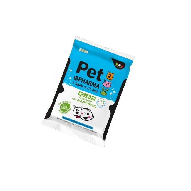 PET IN PHARMA SALVIETTE UMIDIFICATE IGIENIZZANTI CON ANTIBATTERICO PER ADULTI E BAMBINI 20 PEZZI PET IN PHARMA SALVIETTE UMIDIFICATE IGIENIZZANTI CON ANTIBATTERICO PER ADULTI E BAMBINI 20 PEZZI