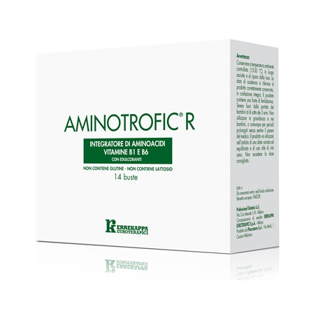 Confezione da 14 bustine di Aminotrofic R, integratore per muscoli e metabolismo energetico. Confezione da 14 bustine di Aminotrofic R, integratore per muscoli e metabolismo energetico.