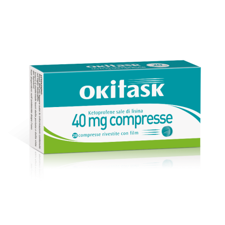 Confezione da 20 compresse di Okitask Ketoprofene 40 Mg Farmaco Antinfiammatorio Antidolorifico. Confezione da 20 compresse di Okitask Ketoprofene 40 Mg Farmaco Antinfiammatorio Antidolorifico.