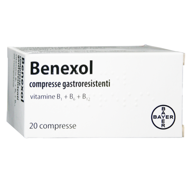 Confezione da 20 compresse di Benexol, farmaco per carenza di vitamine B. Confezione da 20 compresse di Benexol, farmaco per carenza di vitamine B.