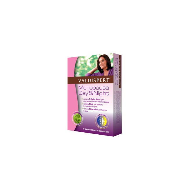 Confezione 30 + 30 compresse di Valdispert Menopausa Day & Night, integratore utile contro i disturbi della menopausa. Confezione 30 + 30 compresse di Valdispert Menopausa Day & Night, integratore utile contro i disturbi della menopausa.