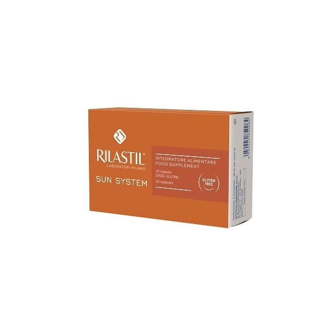 Confezione da 30 capsule di Rilastil Sun System, integratore per abbronzatura e protezione della pelle. Confezione da 30 capsule di Rilastil Sun System, integratore per abbronzatura e protezione della pelle.