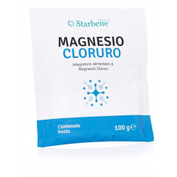 Busta da 100 grammi di Magnesio cloruro, integratore per energia e benessere mentale.