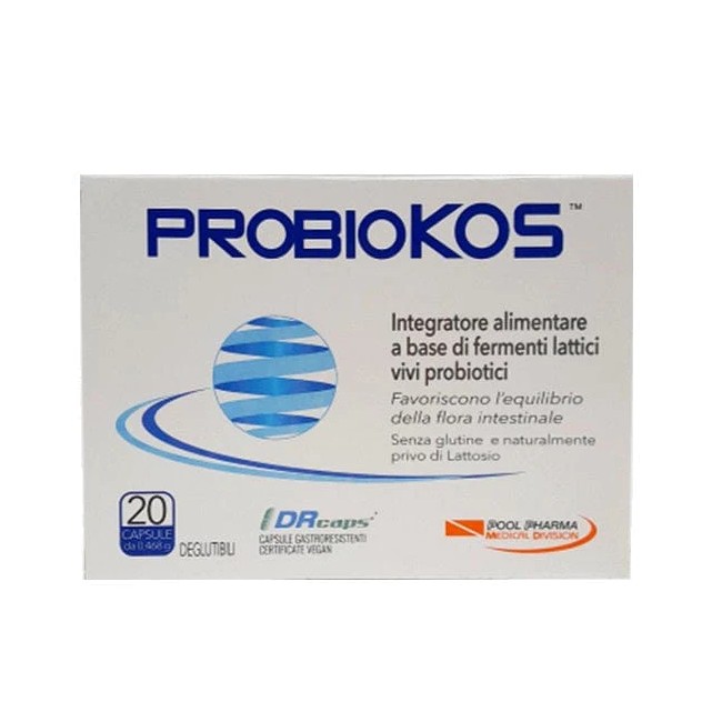 Confezione da 20 capsule di Probiokos integratore di fermenti lattici per il benessere intestinale Confezione da 20 capsule di Probiokos integratore di fermenti lattici per il benessere intestinale