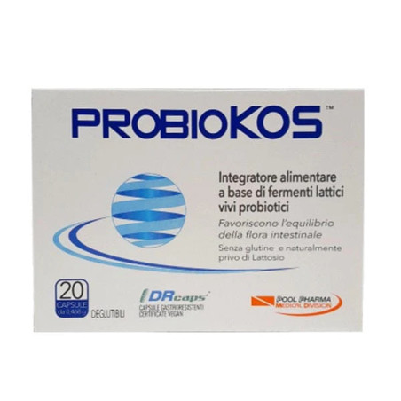 Confezione da 20 capsule di Probiokos integratore di fermenti lattici per il benessere intestinale Confezione da 20 capsule di Probiokos integratore di fermenti lattici per il benessere intestinale