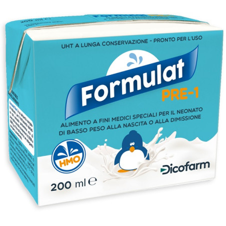 Confezione contenente 3 brick da 200 ml di Formulat Pre-1, latte per neonati di basso peso alla nascita. Confezione contenente 3 brick da 200 ml di Formulat Pre-1, latte per neonati di basso peso alla nascita.