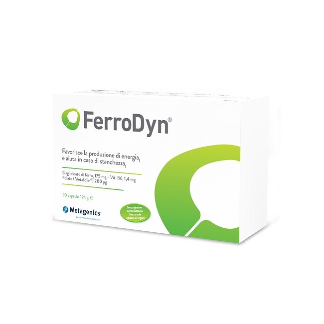Confezione da 30 capsule di Metagenics FerroDyn, integratore di ferro e vitamine B. Confezione da 30 capsule di Metagenics FerroDyn, integratore di ferro e vitamine B.