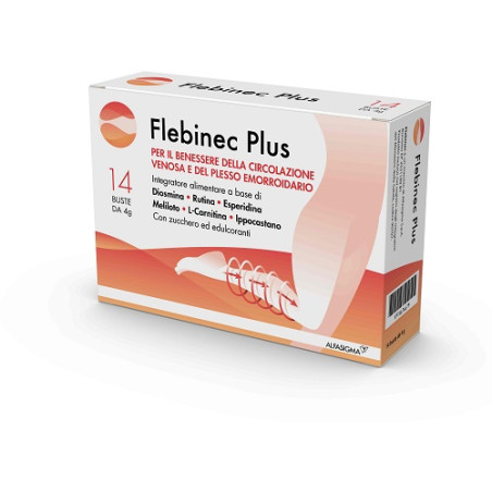 Confezione da 14 buste di Flebinec Plus Integratore Per Le Gambe E La Funzionalità Del Microcircolo. Confezione da 14 buste di Flebinec Plus Integratore Per Le Gambe E La Funzionalità Del Microcircolo.