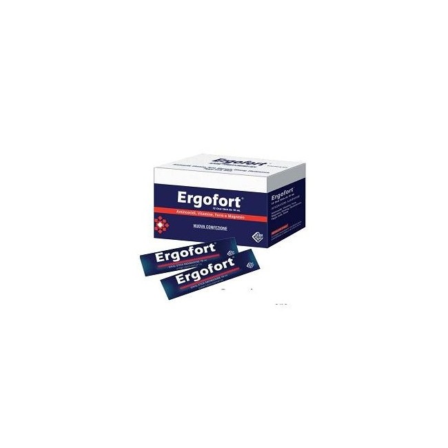 Confezione da 12 stick di Ergofort, integratore per stanchezza fisica e mentale.