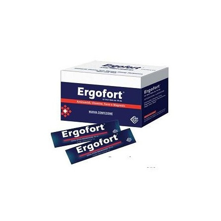 Confezione da 12 stick di Ergofort, integratore per stanchezza fisica e mentale.