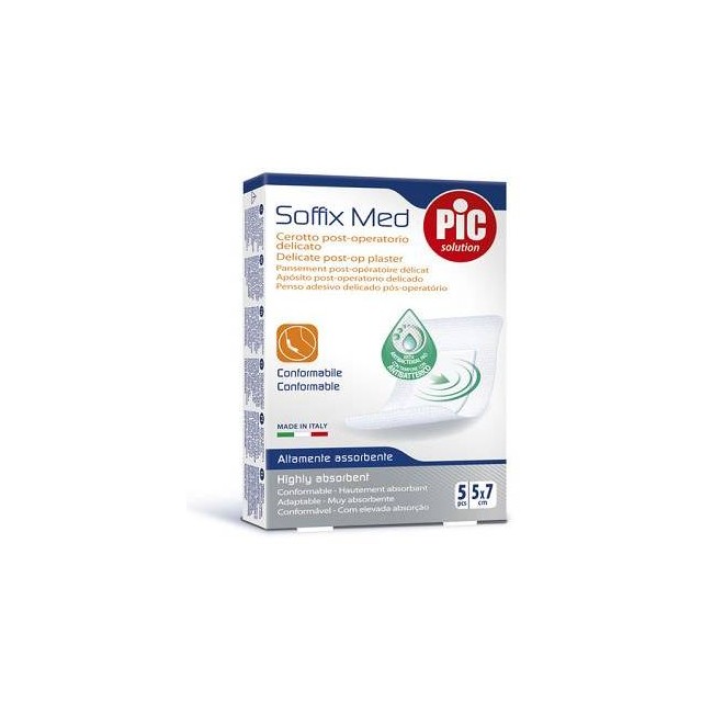 CEROTTO PIC SOFFIX MED IN TNT CON TAMPONE CENTRALE ASSORBENTE STERILE MONOUSO 5X7 CM ANTIBATTERICO 5 PEZZI CEROTTO PIC SOFFIX MED IN TNT CON TAMPONE CENTRALE ASSORBENTE STERILE MONOUSO 5X7 CM ANTIBATTERICO 5 PEZZI
