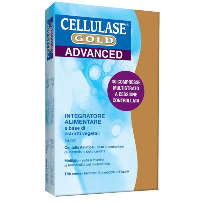 Confezione da 40 compresse di Cellulase Gold Advanced, integratore per cellulite e metabolismo dei grassi.