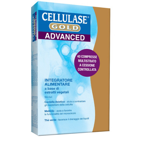 Confezione da 40 compresse di Cellulase Gold Advanced, integratore per cellulite e metabolismo dei grassi.