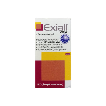 Flacone da 8 ml di Exiall Integratore Di Fermenti Lattici Per Il Microbiota Intestinale. Flacone da 8 ml di Exiall Integratore Di Fermenti Lattici Per Il Microbiota Intestinale.
