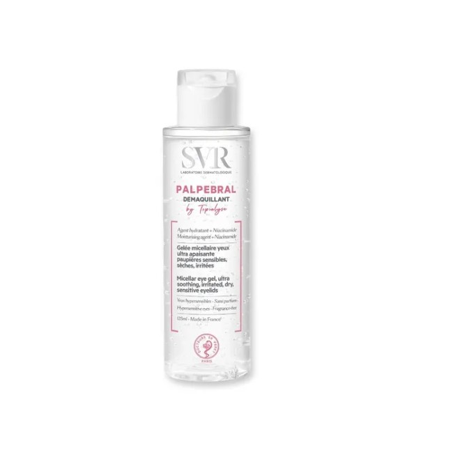 Flacone da 125 ml di Svr Topialyse Palpebral Gel Micellare Struccante Occhi Ultra-Lenitivo.