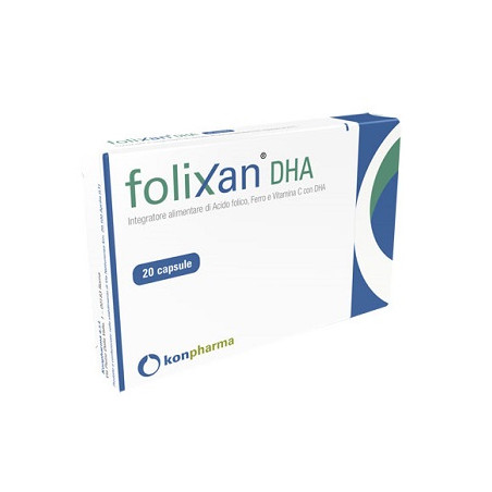 Confezione da 20 capsule di Folixan Dha, integratore per la crescita sana del feto.