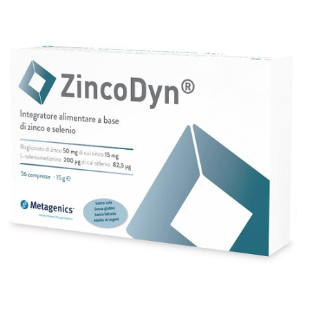 Confezione da 56 compresse di Metagenics Zincodyn integratore per aumentare le difese immunitarie. Confezione da 56 compresse di Metagenics Zincodyn integratore per aumentare le difese immunitarie.