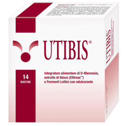 Confezione da 14 bustine di Utibis, integratore per cistite e salute delle vie urinarie.