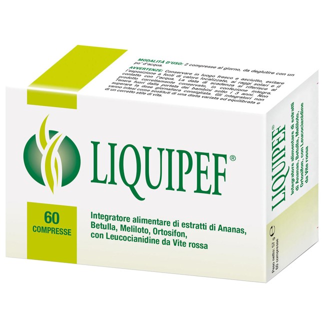 Confezione da 60 compresse di Liquipef integratore utile per combattere la cellulite. Confezione da 60 compresse di Liquipef integratore utile per combattere la cellulite.
