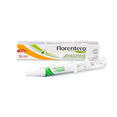Siringa da 15 ml di Florentero Act, pasta per il trattamento della diarrea acuta di cani e gatti. Siringa da 15 ml di Florentero Act, pasta per il trattamento della diarrea acuta di cani e gatti.